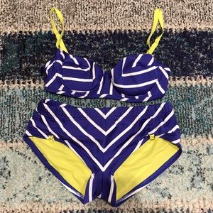 Juicy couture purple and white striped bikini s